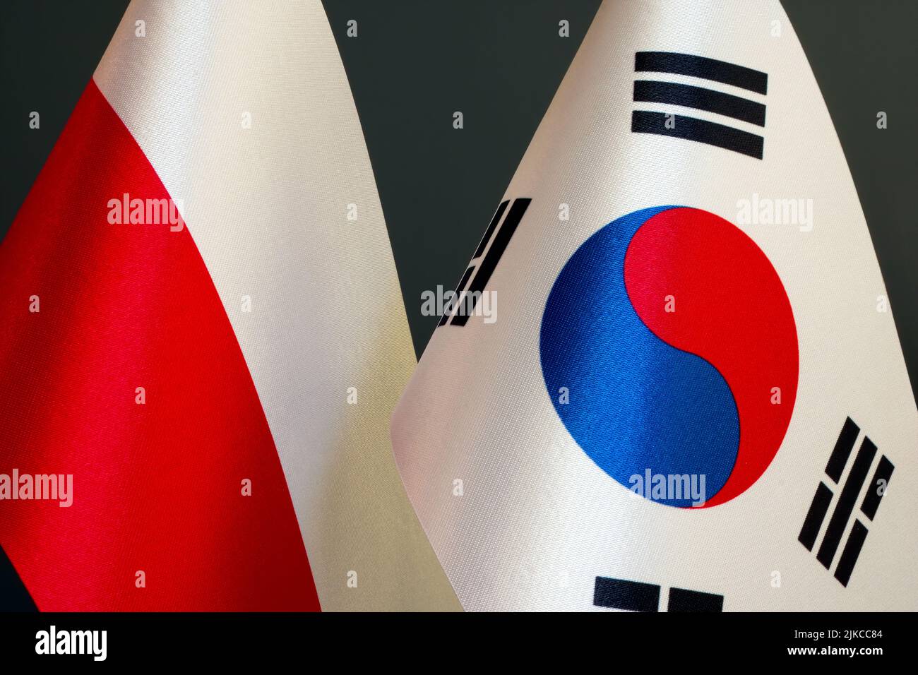 Flaggen von Polen und Südkorea nebeneinander. Stockfoto