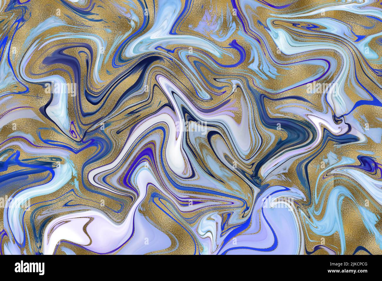 Blauer Marmor und Gold abstrakter Hintergrund Textur. Indigo Ozeanblau marmoriert mit natürlichen Luxus-Stil Wirbeln aus Marmor und Goldpulver. Stockfoto