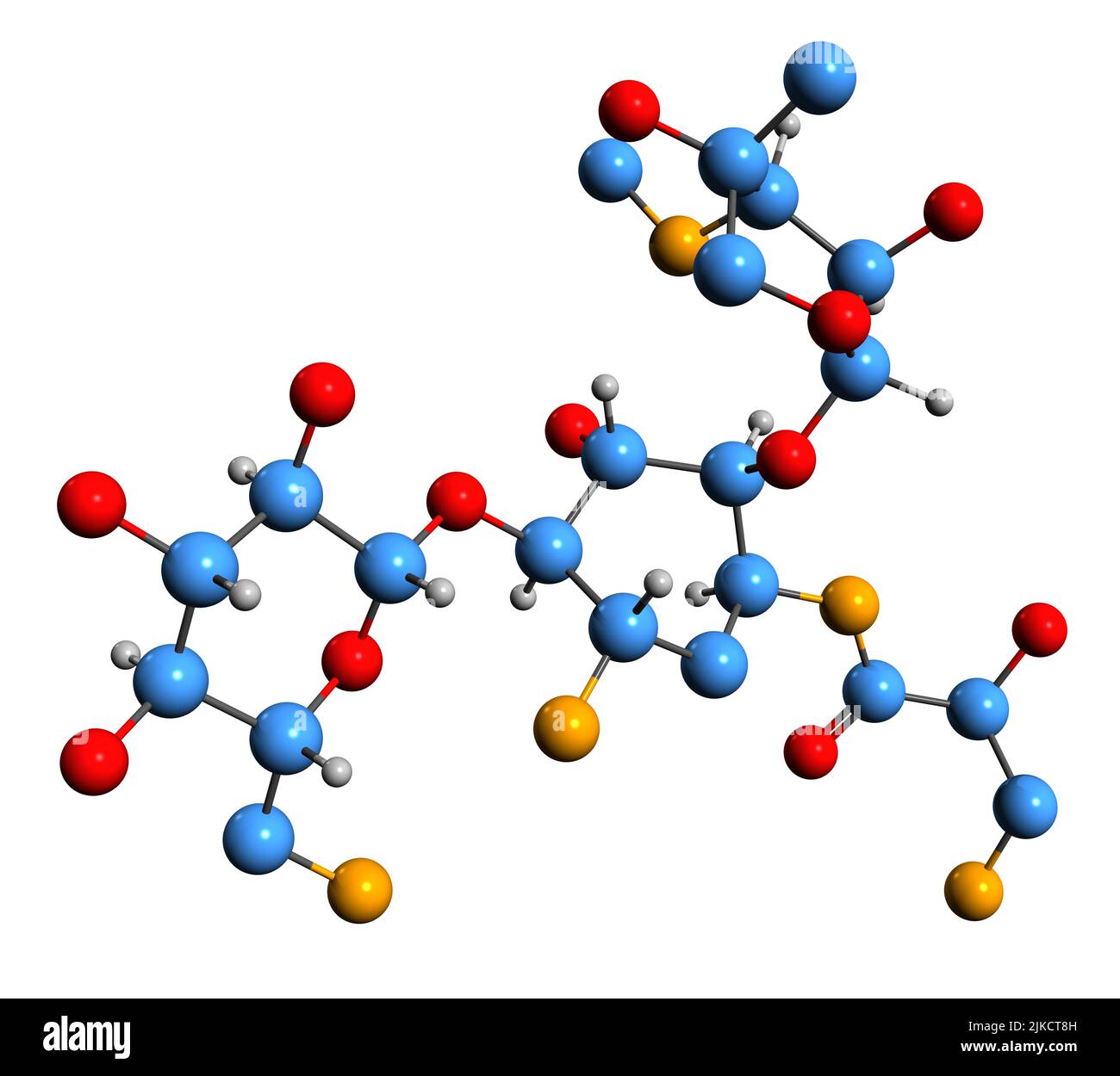3D Bild der Skelettformel von Isepamicin - molekulare chemische Struktur des Aminoglykosid-Antibiotikums, isoliert auf weißem Hintergrund Stockfoto