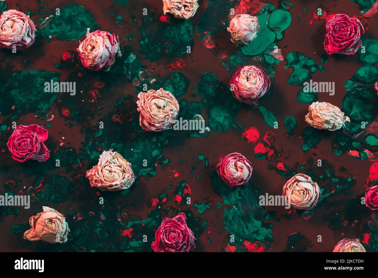 Abstrakte Blumenkunst Hintergrund getrocknete Rose Knospen Stockfoto