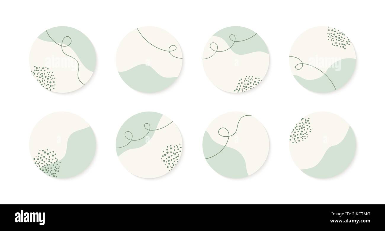 Abstraktes Grün hebt Story-Cover-Symbole für instagram hervor. Minimale Kreis organische Formen Vektor Hintergründe Stock Vektor