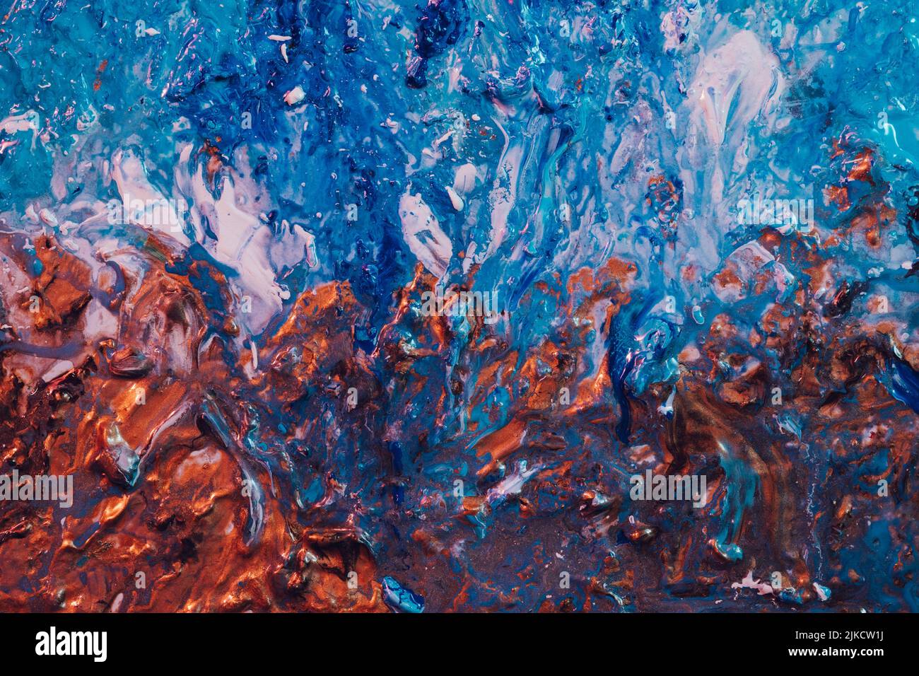 Texturierte Kunst blau braun Acrylfarbe Meer Ufer Stockfoto