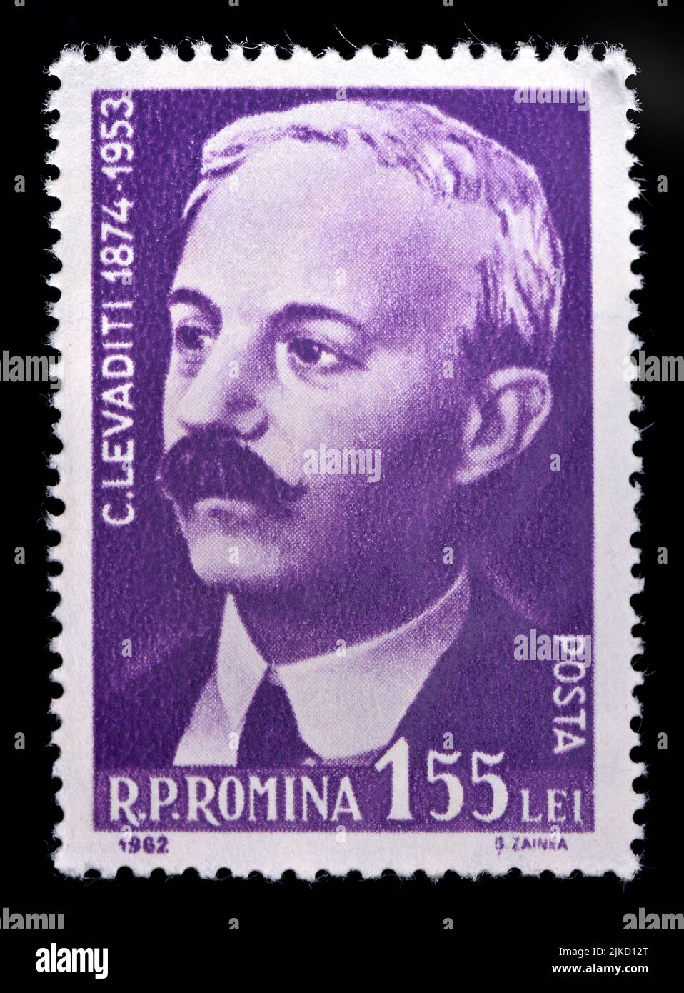 Rumänische Briefmarke (1962) : Constantin Levaditi (1874-1953) Rumänischer Arzt und Mikrobiologe Stockfoto
