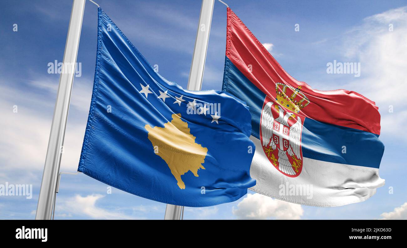 Flagge kosovo und Flagge serbien Konflikt kosovo und serbien Stockfoto