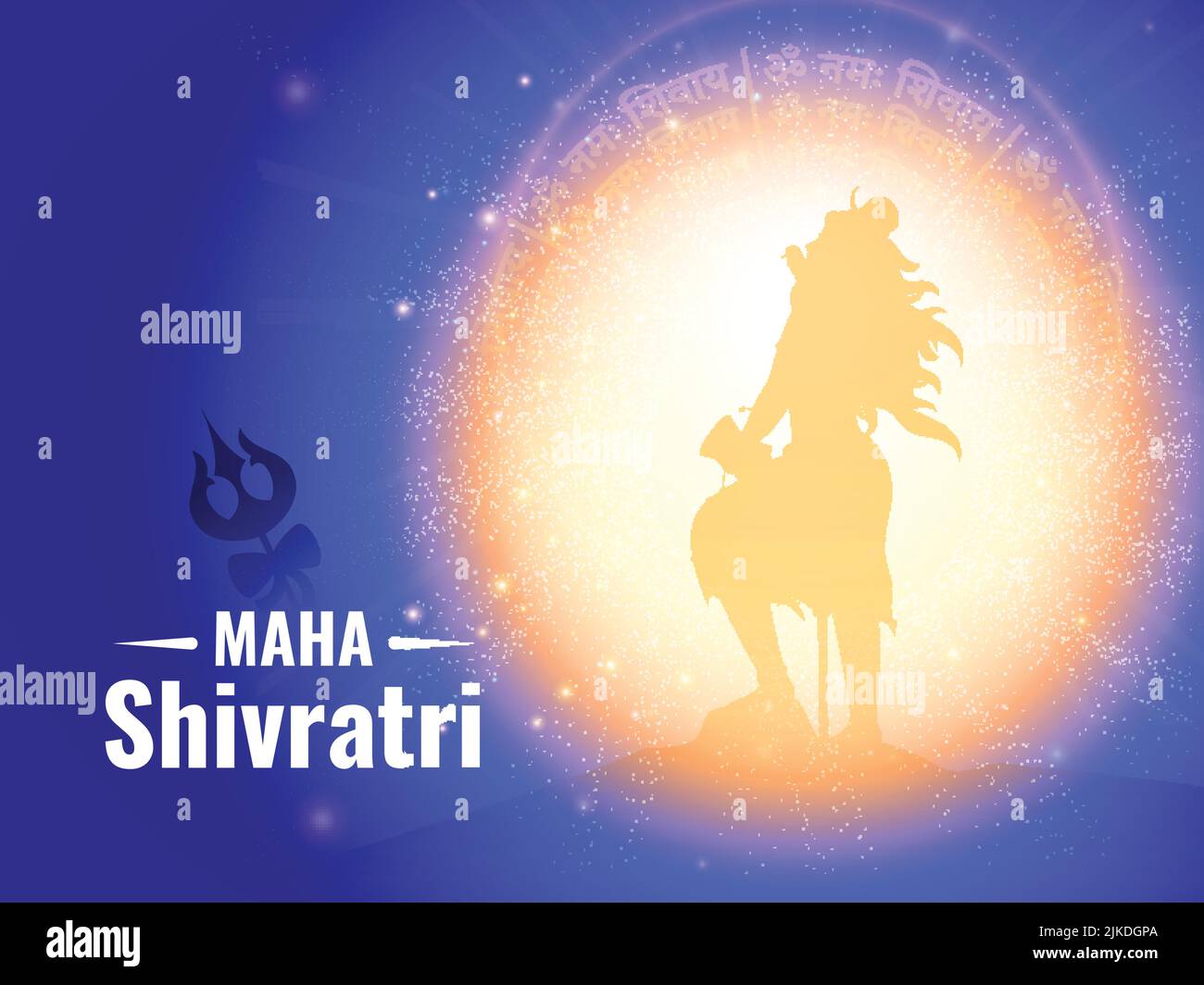 Maha Shivratri Konzept Mit Lord Shiva Abgerundete Energie Auf Blauem Hintergrund. Stock Vektor