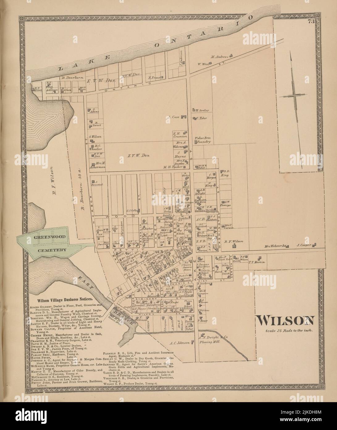 Wirtschaftsmitteilungen Von Wilson Village. ; Wilson [Dorf]. D.G. Beers & Co. (Herausgeber). Atlanten des US-amerikanischen New York Atlas of Niagara and Orleans Stockfoto