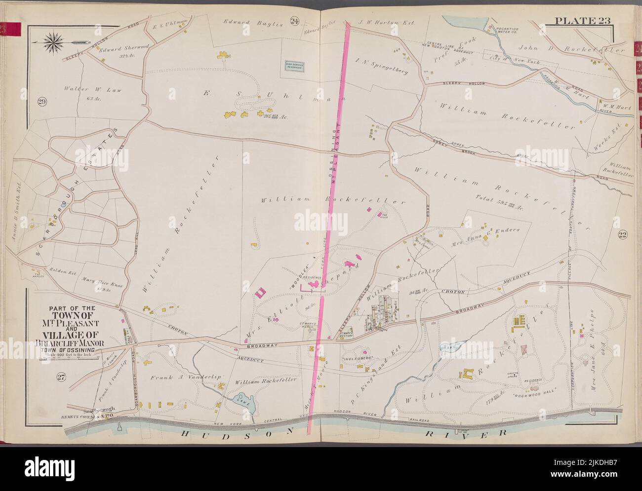 Westchester, V. 2, Double Page Plate No. 23 [Karte begrenzt durch Sleepy Hollow Rd., Hudson River, Long Hill Rd.]. G.W. Bromley & Co. (Herausgeber). Atlanten Stockfoto