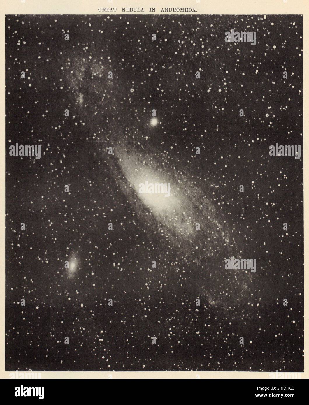 Großer Nebel in Andromeda, Platte 3 - Isaac Roberts. Eine Auswahl von Fotografien von Sternen, Sternhaufen und Nebel. Auf dem sind drei Nebel dargestellt Stockfoto