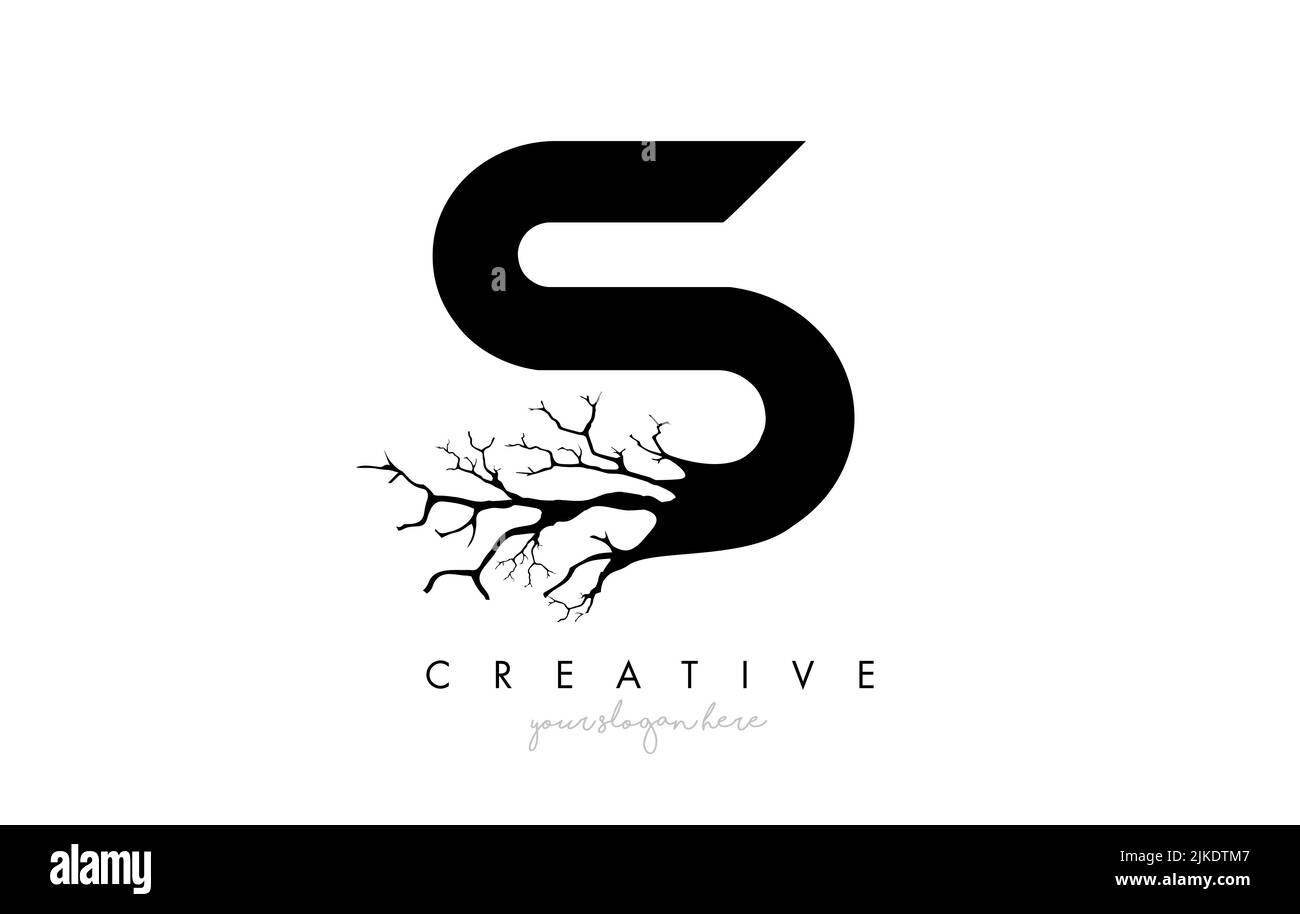 Buchstabe S Design Logo mit Kreativen Baumstrukturzweig. S Schreiben Baum Symbol Logo Vector Illustration. Stock Vektor