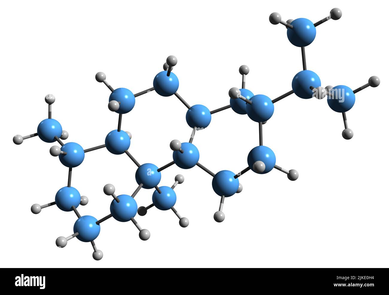 3D Bild der Skelettformel von Norabietan - molekulare chemische Struktur des diterpenen perhydrierten Phenanthren-Derivats, isoliert auf weißem Backgr Stockfoto