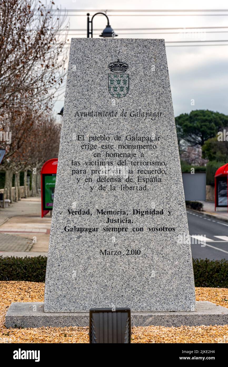 Monumento a las Victimas del Terrorismo, Galapagar, España/in memoriam to victims of Terrorism Galapagar, Spanien Stockfoto
