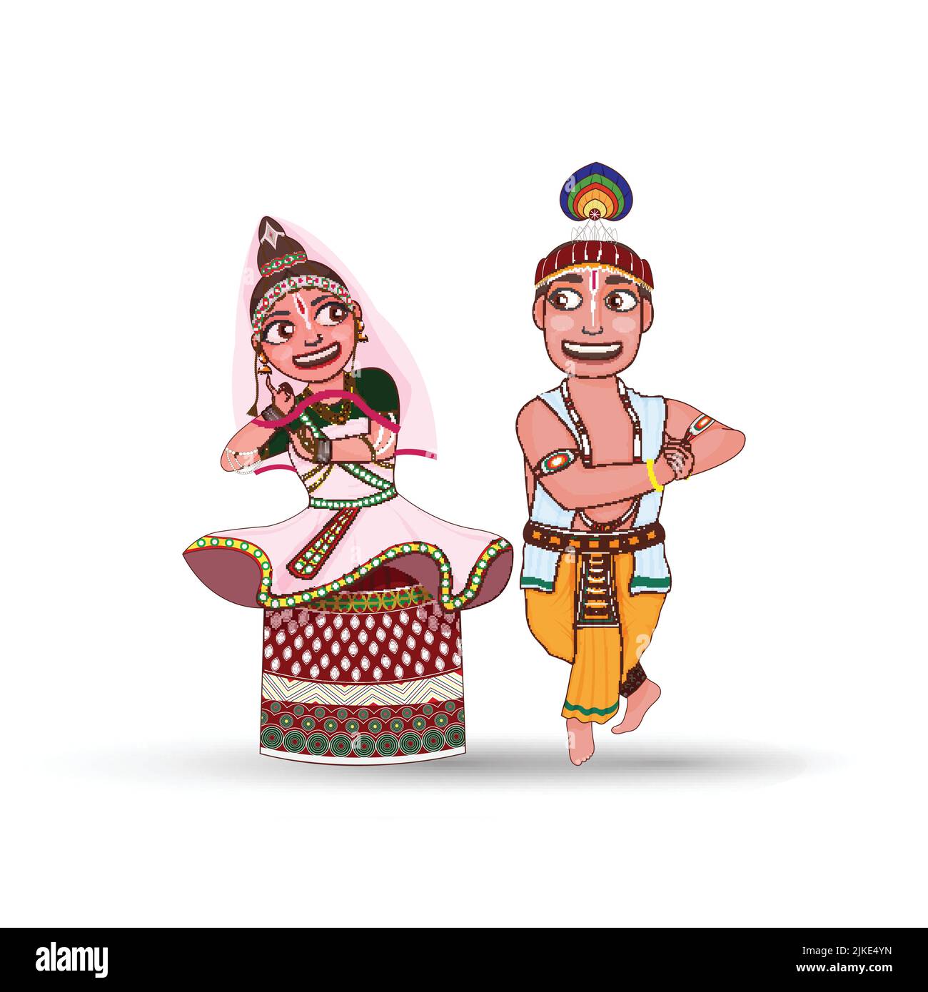 Junges Paar Mit Manipuri Klassischem Tanz In Traditioneller Kleidung. Stock Vektor