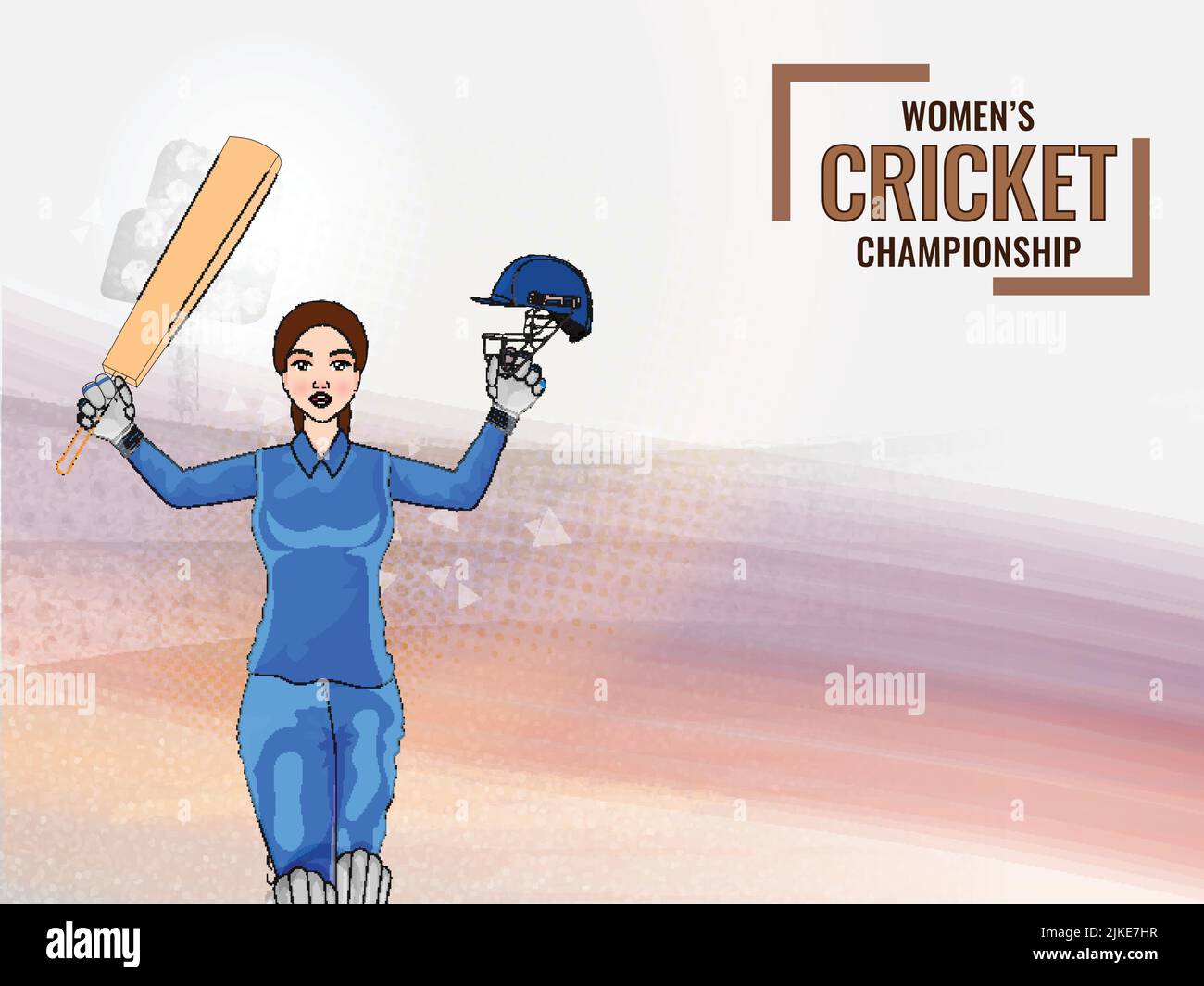 Women's Cricket Championship Concept mit der indischen Batter-Spielerin in der Siegerpose. Stock Vektor