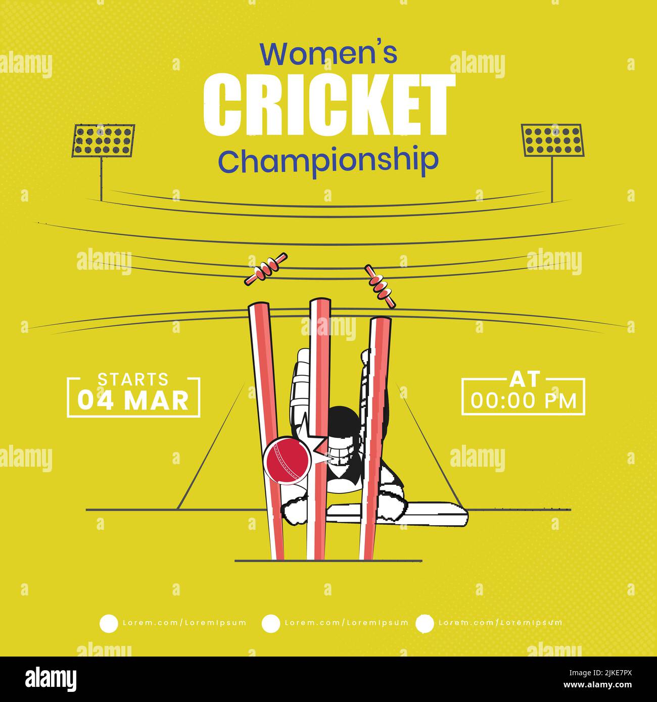 Konzept des Run Out Batter Players auf gelbem Hintergrund für die Cricket-Meisterschaft der Frauen. Stock Vektor