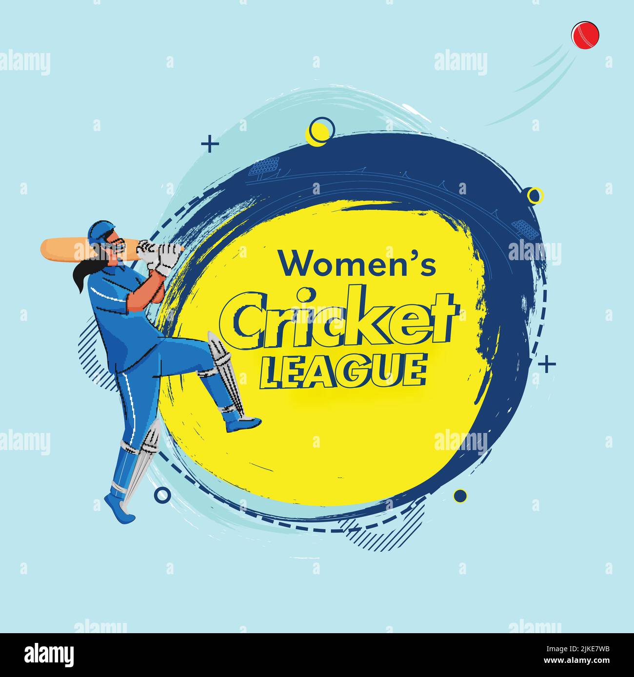 Frauen Cricket League Konzept mit Indien weiblichen Batter-Spieler auf abstrakten Pinsel Effekt Hintergrund. Stock Vektor