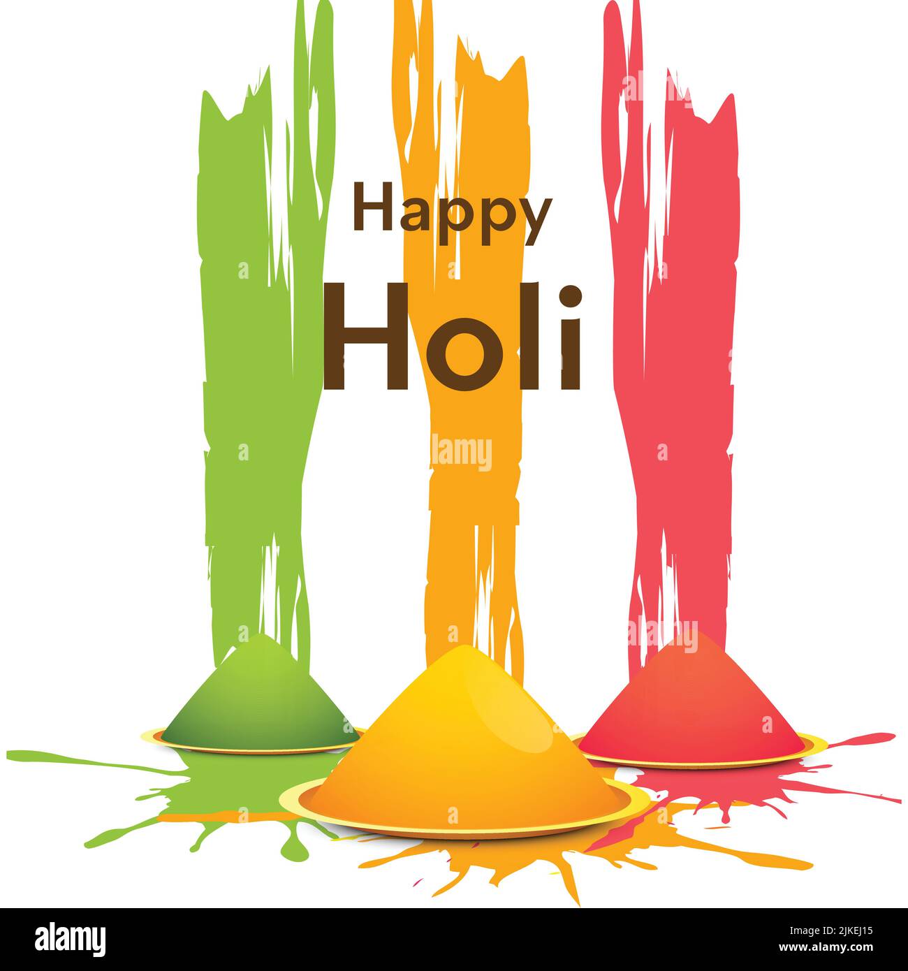 Indisches Festival der Farben, Happy Holi Konzept mit Trockenfarben (Gulal) vor weißem Hintergrund. Stock Vektor