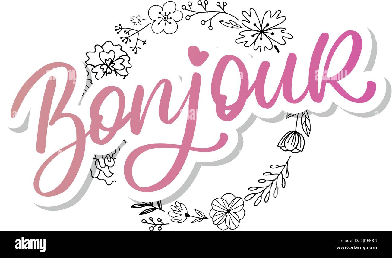 Bonjour Paris Phrase Vector Lettering Calligraphy Brush Kreidetafel Stock Vektor