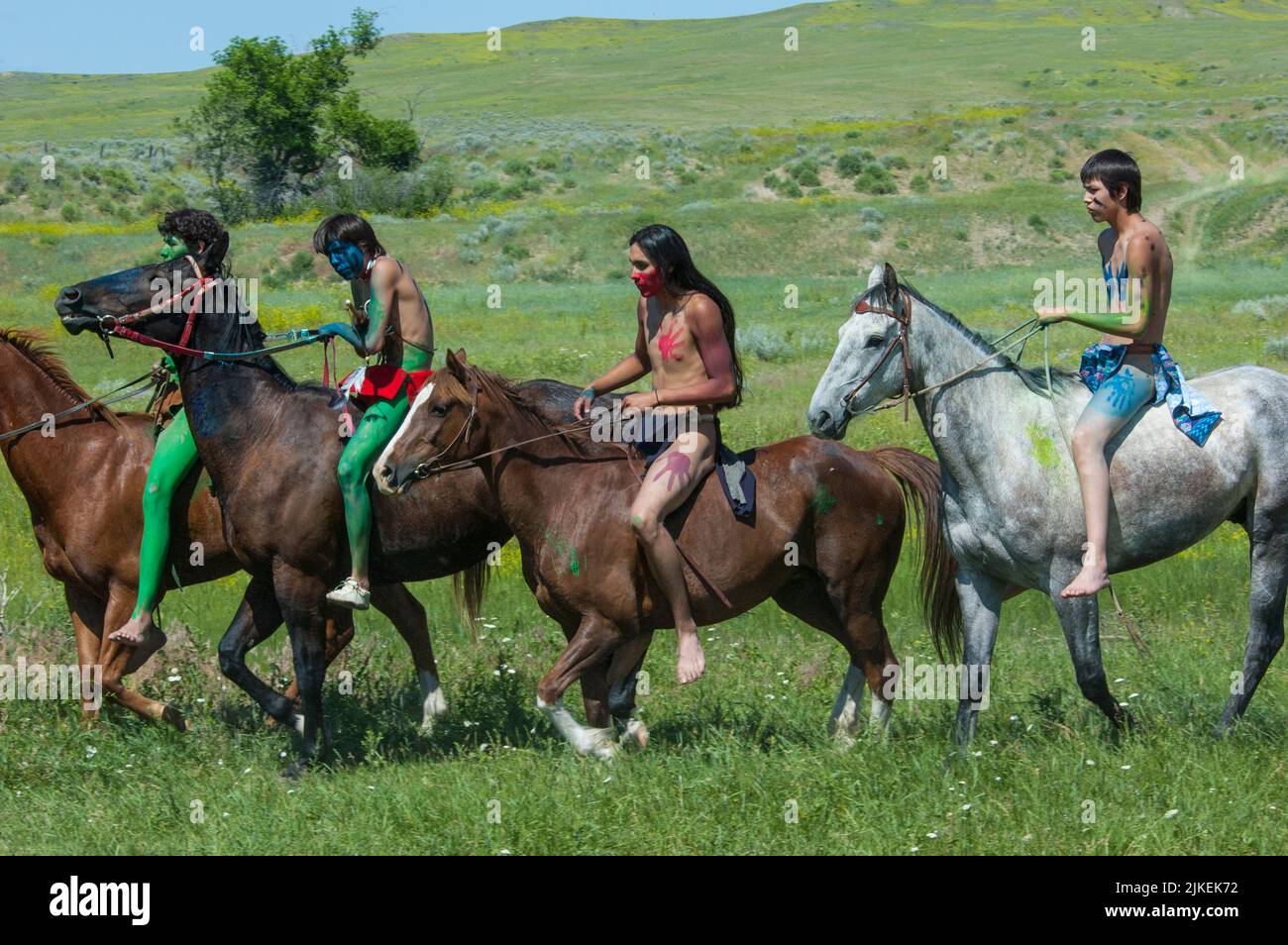Während der Nachstellung von Little Bighorn, Crow Agency Montana Stockfoto