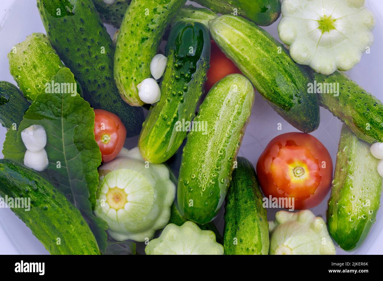 Gartengemüse frisch für Salate gepflückt. Stockfoto