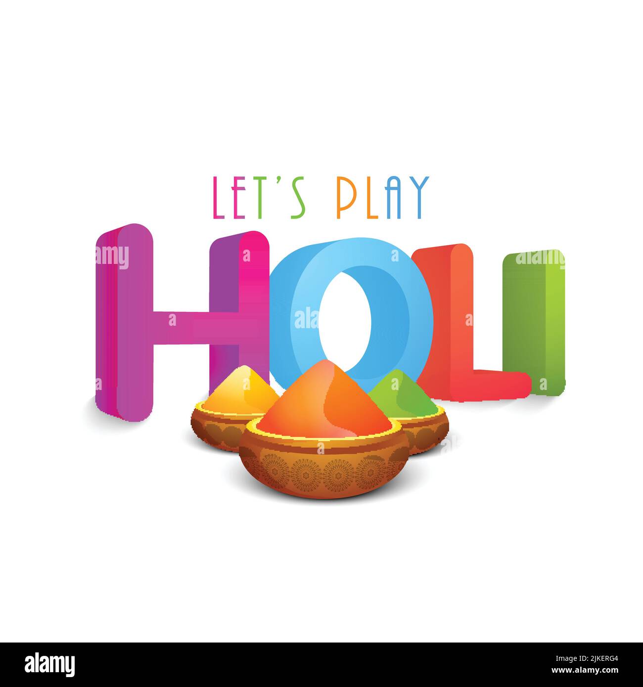 Indisches Festival der Farben, Happy Holi Konzept mit glänzend trockenen Farben (gulal) auf weißem Hintergrund. Stock Vektor