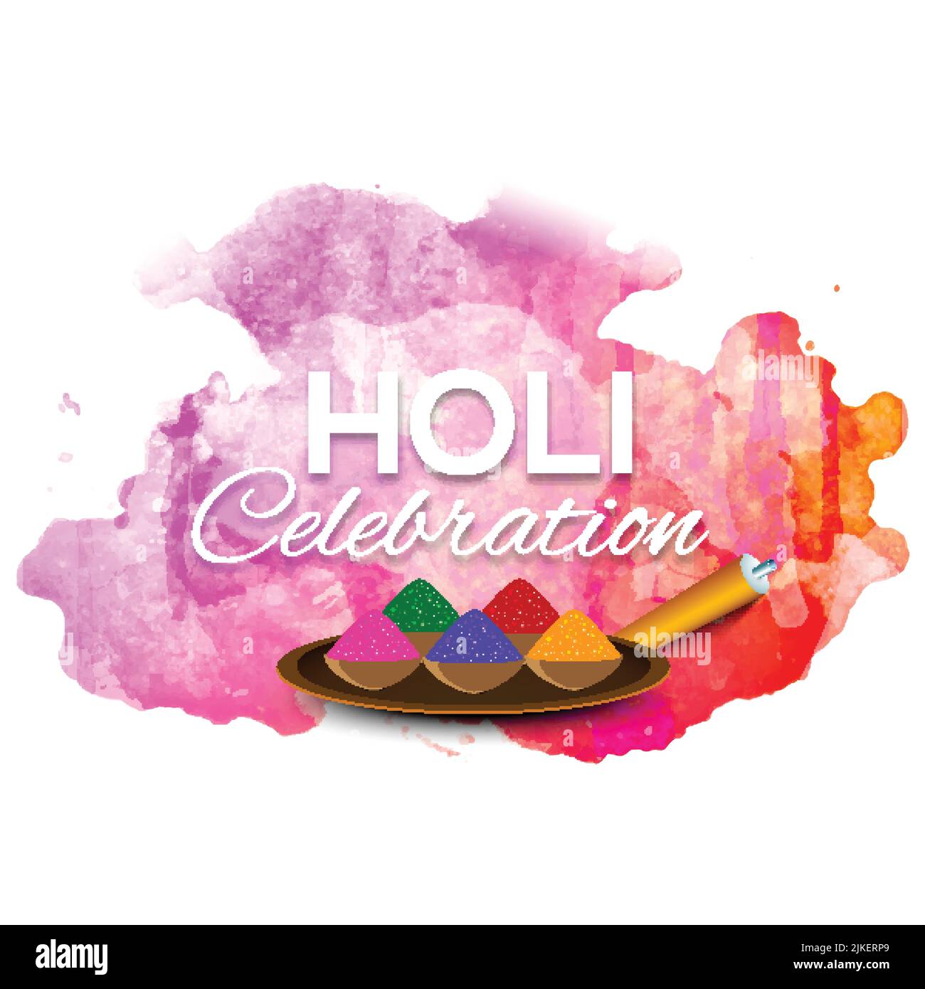 Indisches Festival der Farben, Happy Holi Konzept mit glänzenden Trockenfarben (gulal), colorgun (pichkari) und Farbe Grunge. Stock Vektor