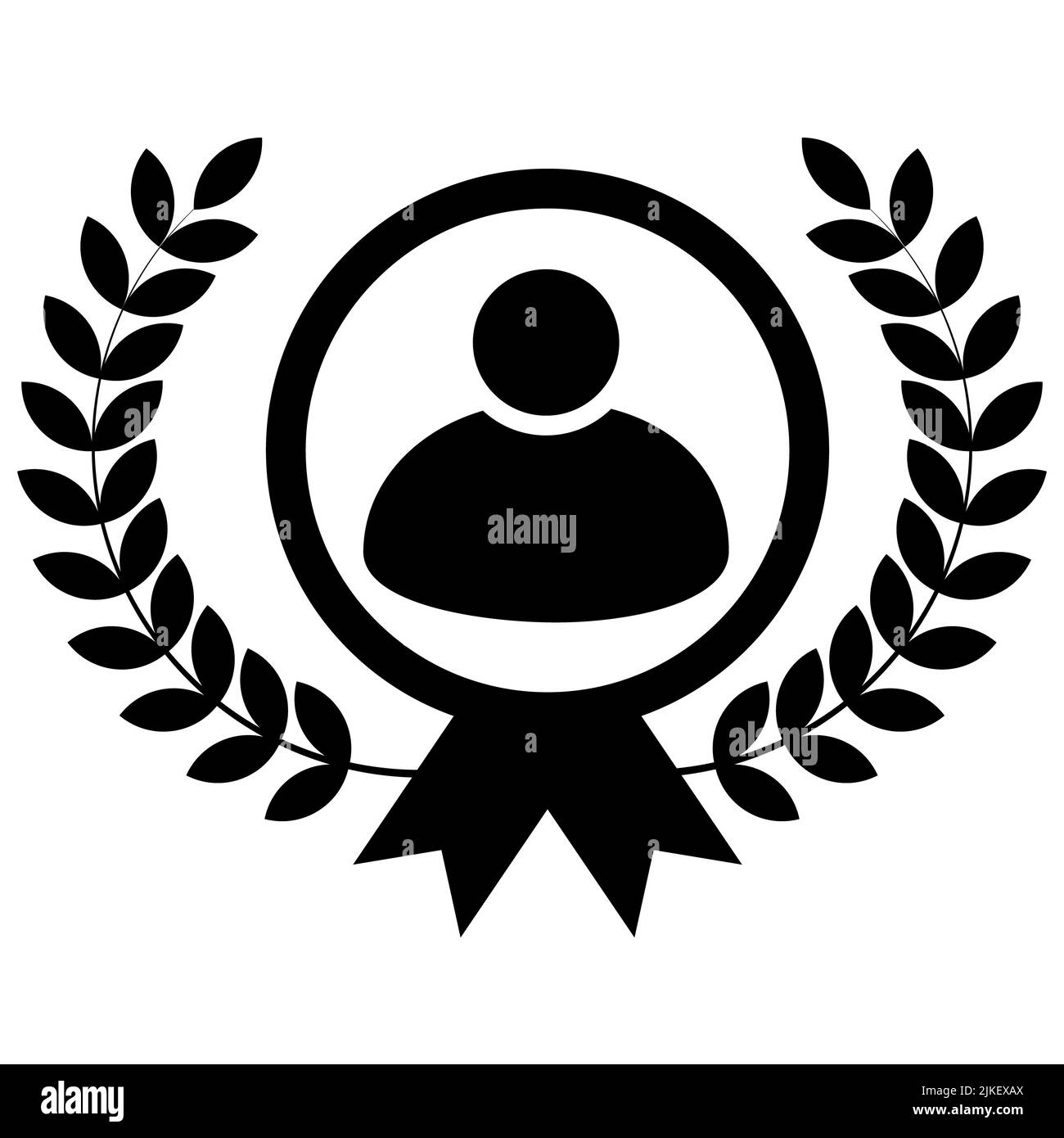 Mitarbeiter des Monats Symbol auf weißem Hintergrund. Talent Award-Zeichen. Belohnung für gute Arbeit Symbol. Flacher Stil. Stockfoto