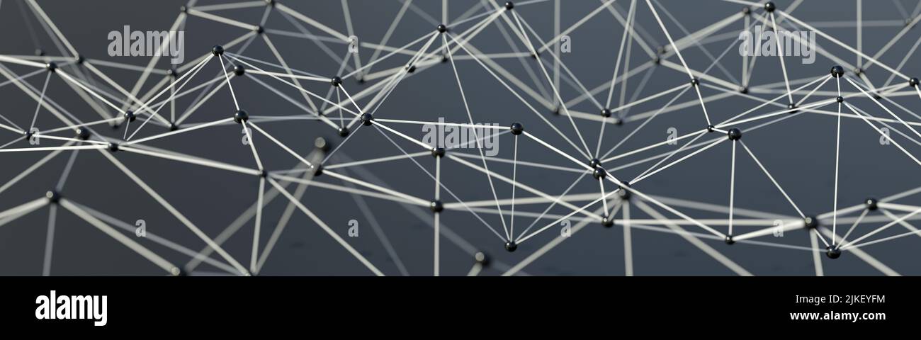 Hintergrund des digitalen Technologie-Plexus. Abstrakte Netzwerk geometrische Struktur, Punkte und Linien Verbindung. Banner. 3D Rendern Stockfoto