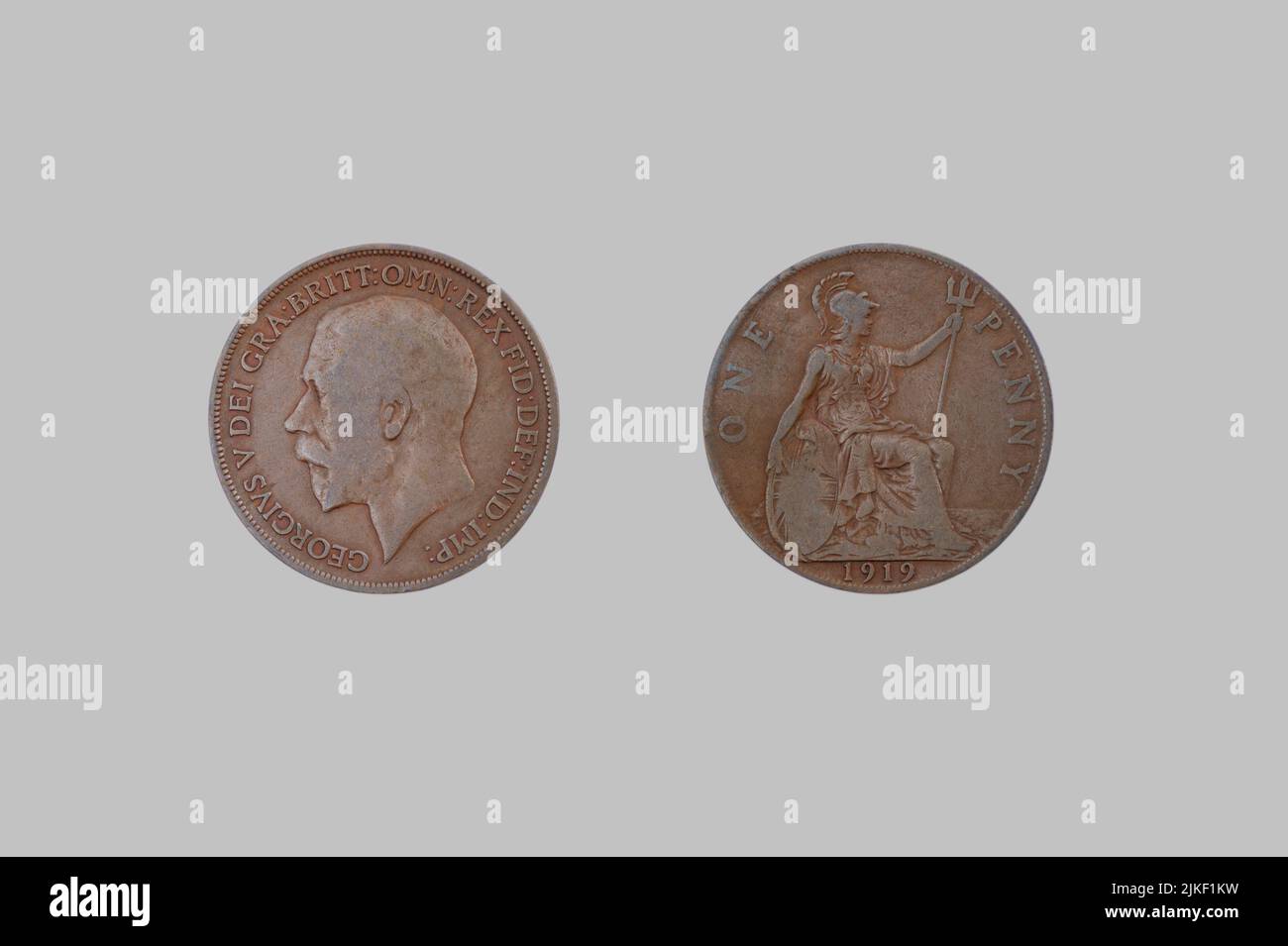 1919 King George V Britische eine Penny-Münze, vorne und hinten Stockfoto