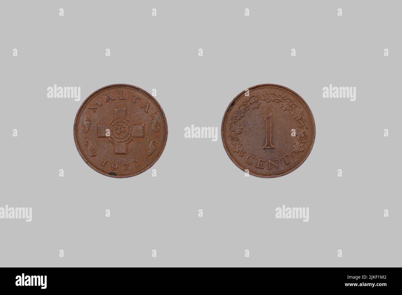 1972 Maltesische 1-Cent-Münze, vorne und hinten Stockfoto