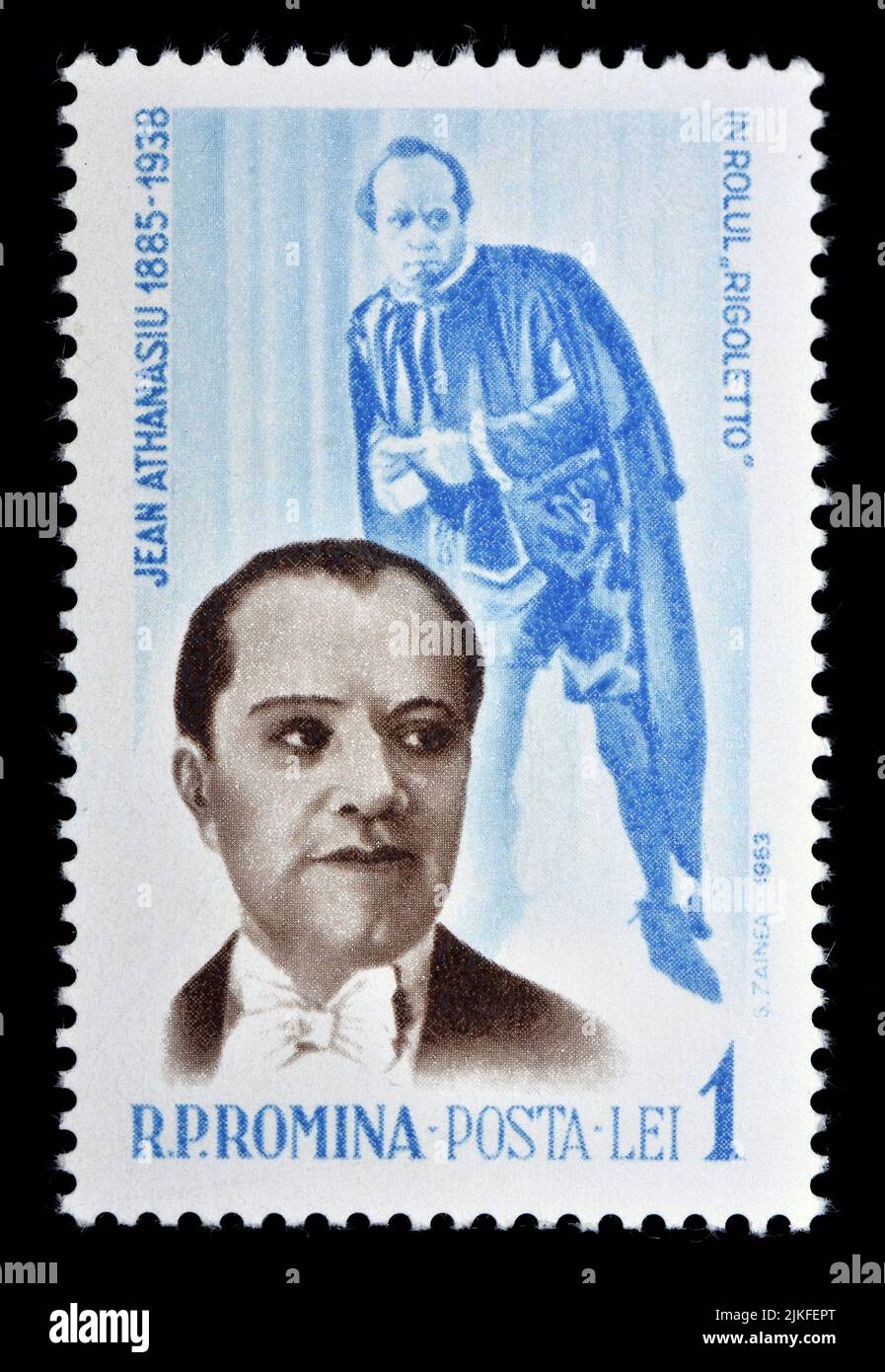 Rumänische Briefmarke (1963) : Jean Athanasiu (rumänischer Opernsänger) als Rigoletto Stockfoto