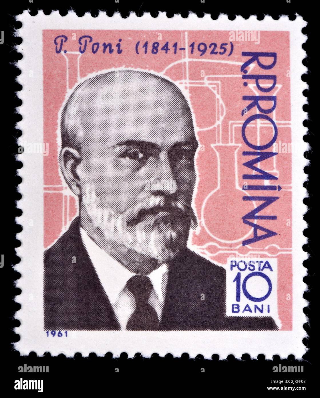 Rumänische Briefmarke (1961) : Petru Poni (1841 – 1925) Moldawischer (später rumänischer) Chemiker und Mineralogen. Stockfoto