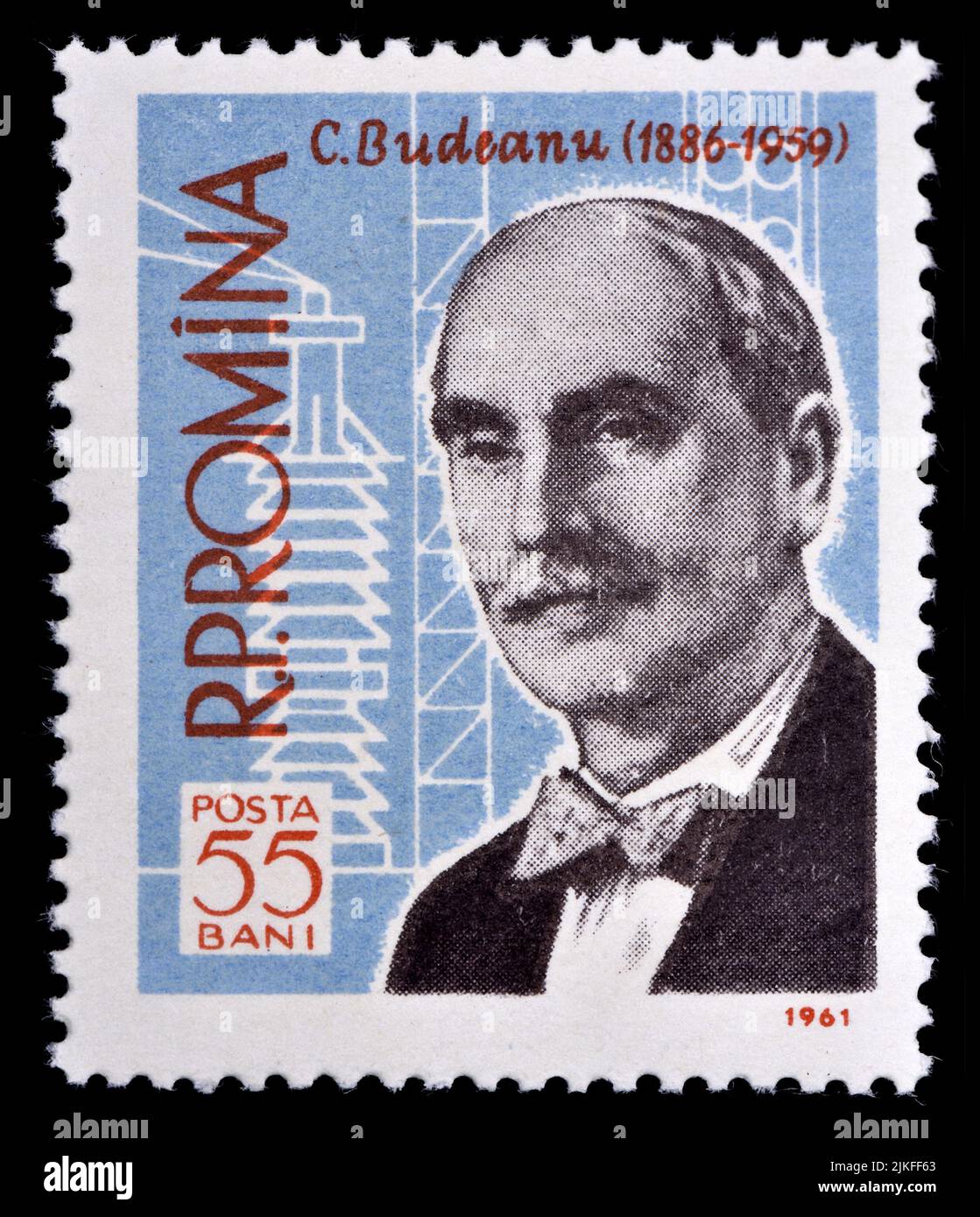 Rumänische Briefmarke (1961) : Constantin Budeanu (1886 – 1959) Rumänischer Elektroingenieur Stockfoto