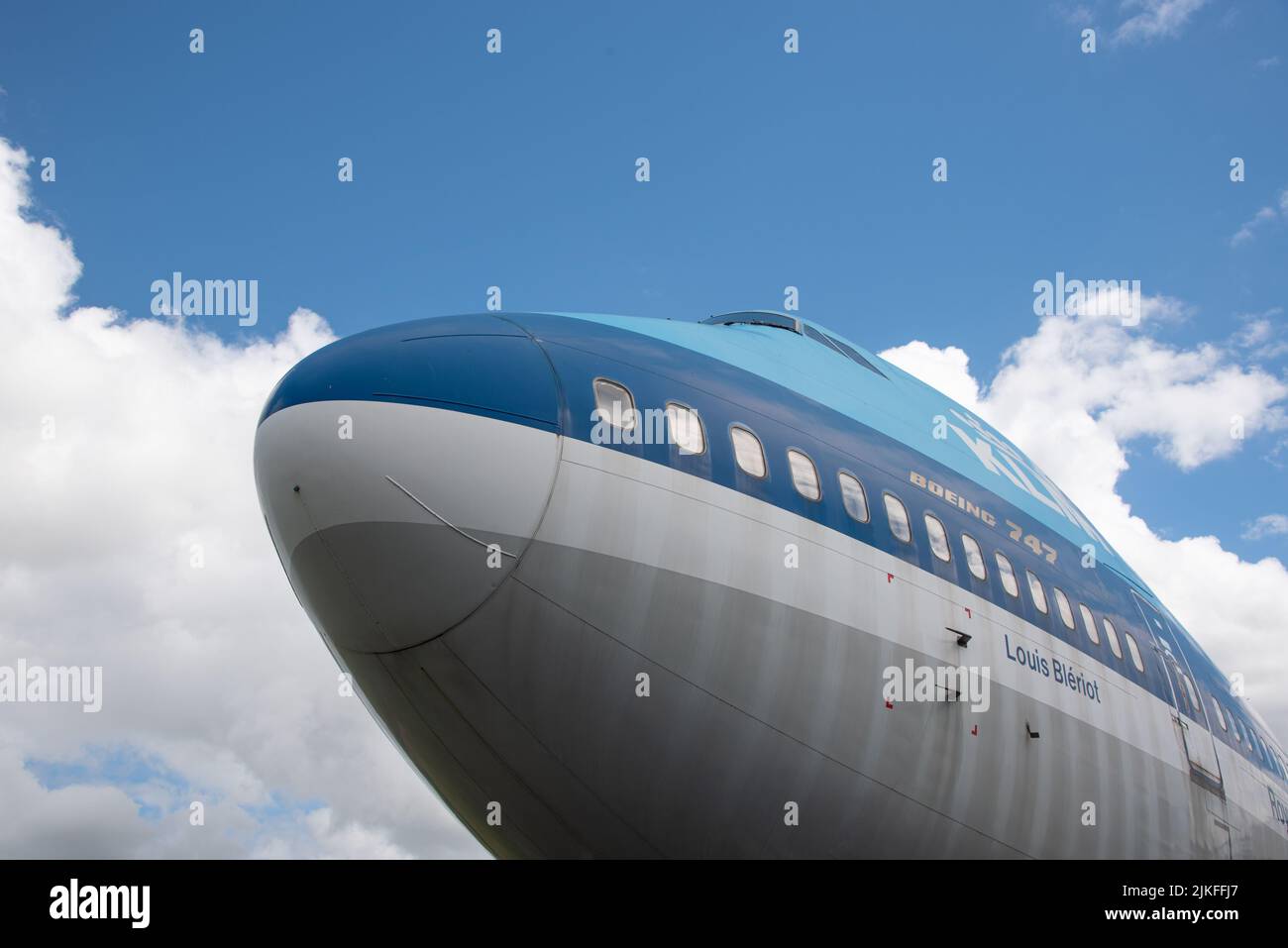 Lelystad, Niederlande. Juli 2022. Der Nasenabschnitt der Boeing 747. Hochwertige Fotos. Nahaufnahme. Stockfoto