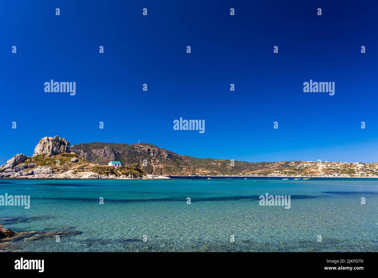 Schöner Nachmittag am Strand von Agios Stefanos auf der insel kos, griechenland Stockfoto