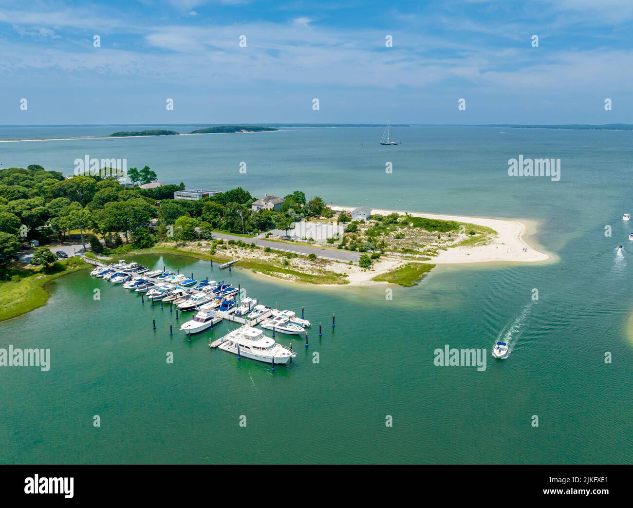 Luftaufnahme des Northampton Colony Yacht Club, Sag Harbour, ny Stockfoto
