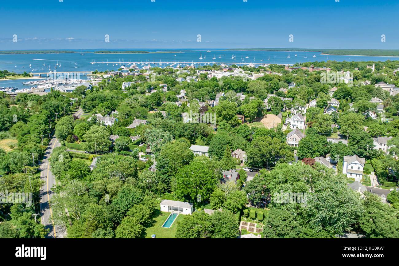 Luftaufnahme von Sag Harbor Village Stockfoto