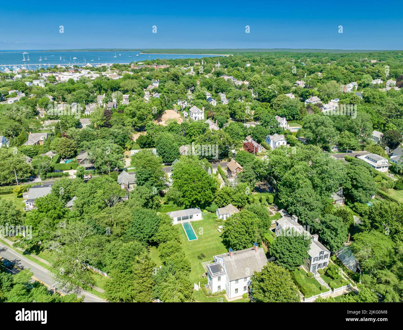 Luftaufnahme von Sag Harbor Village Stockfoto