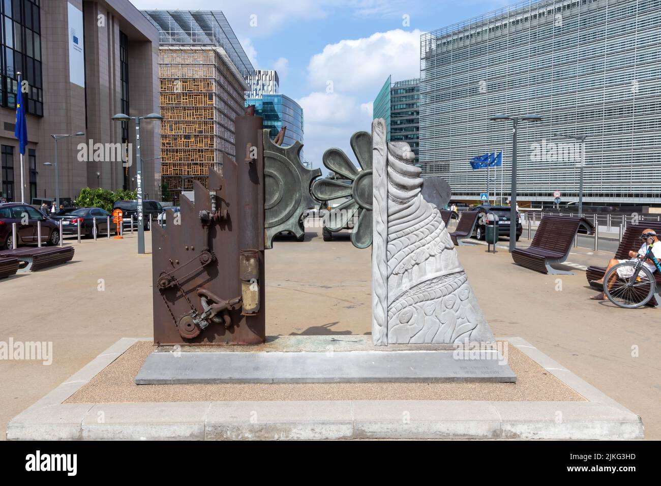 Brüssel, Belgien - 17. Juli 2018: Denkmal zum Europäischen Jahr der Umwelt 1987-1988 Stockfoto