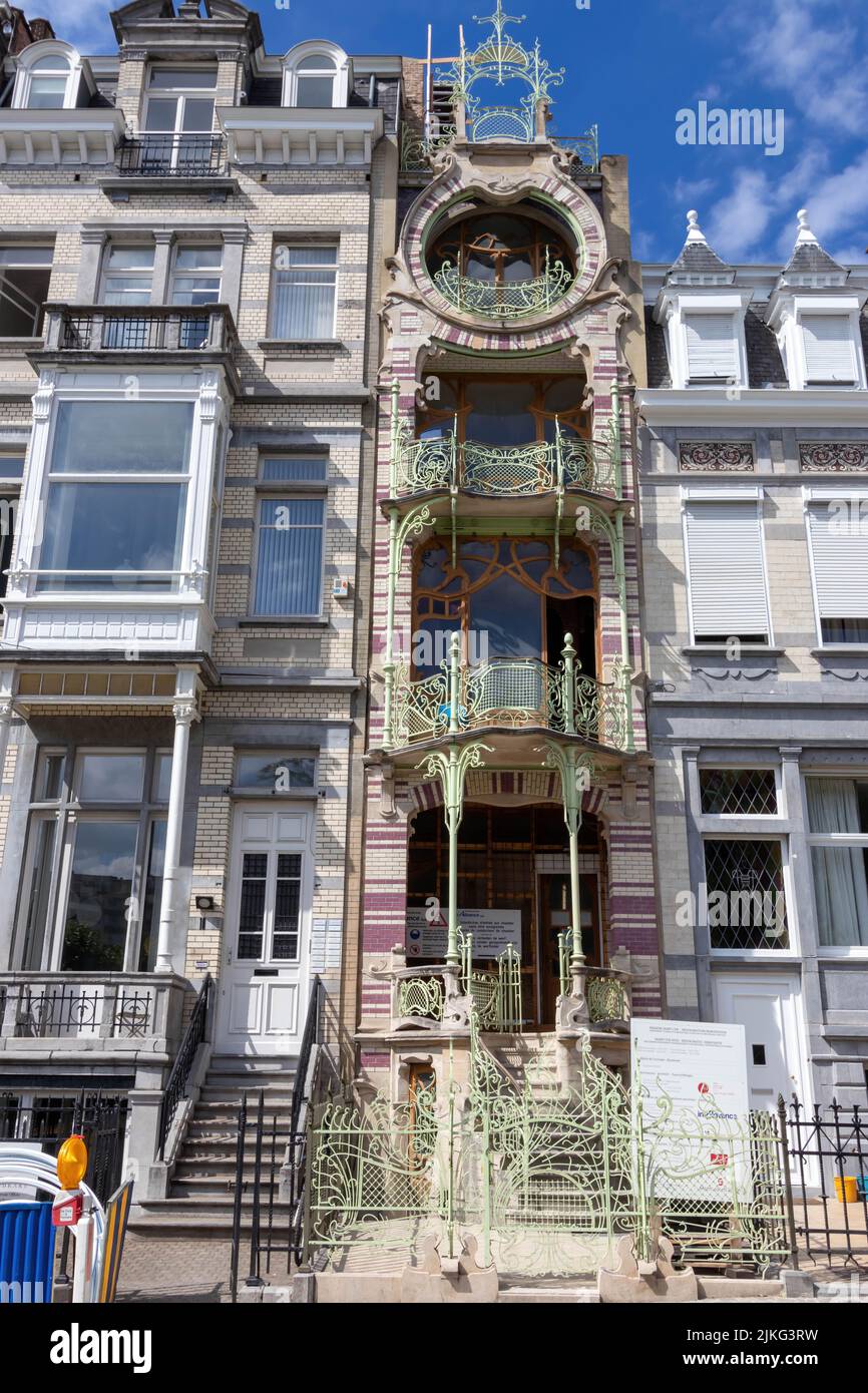 Maison Saint Cyr, ein Haus im Quartier des Squares in Brüssel, entworfen von Gustave Strauven im Jugendstil, Brüssel Stockfoto