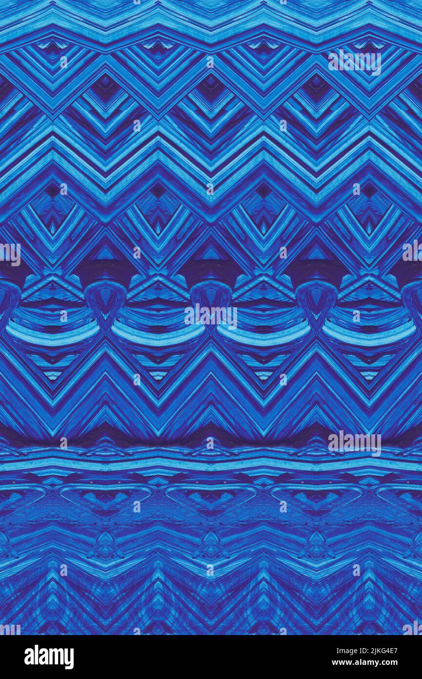 Das kreative Kunstwerk mit abstrakter blauer Farbe aus Medien auf Papier Stockfoto