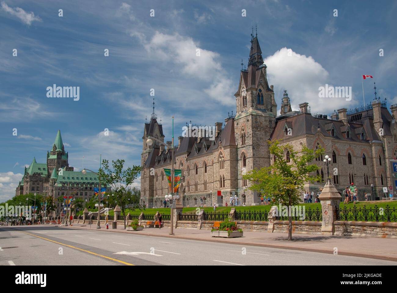 Parlamentsgebäude, West Block und Confederation Building, Wellington Street, Ottawa, Ontario, Kanada Stockfoto