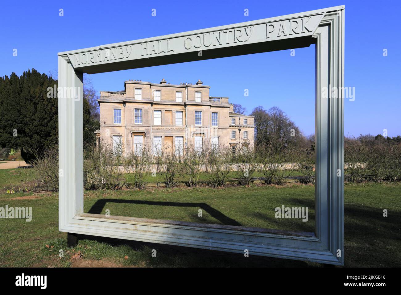 Normanby Hall, ein klassisches englisches Herrenhaus, in der Nähe des Dorfes Burton-upon-Stather, Scunthorpe, Lincolnshire County, England, Großbritannien Stockfoto