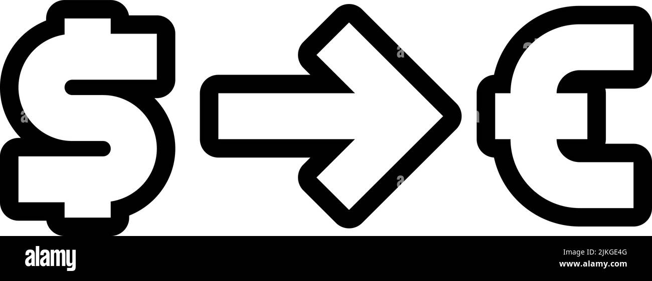 Symbol für die Währungsumrechnung, schwarze Vektorgrafik. Stock Vektor
