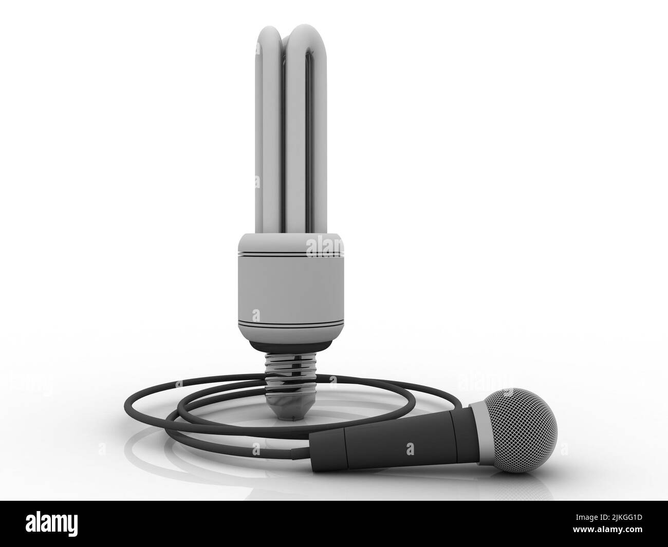 3D Rendering fluoreszierende cfl-Lampe verbundenes Mikrofon Stockfoto