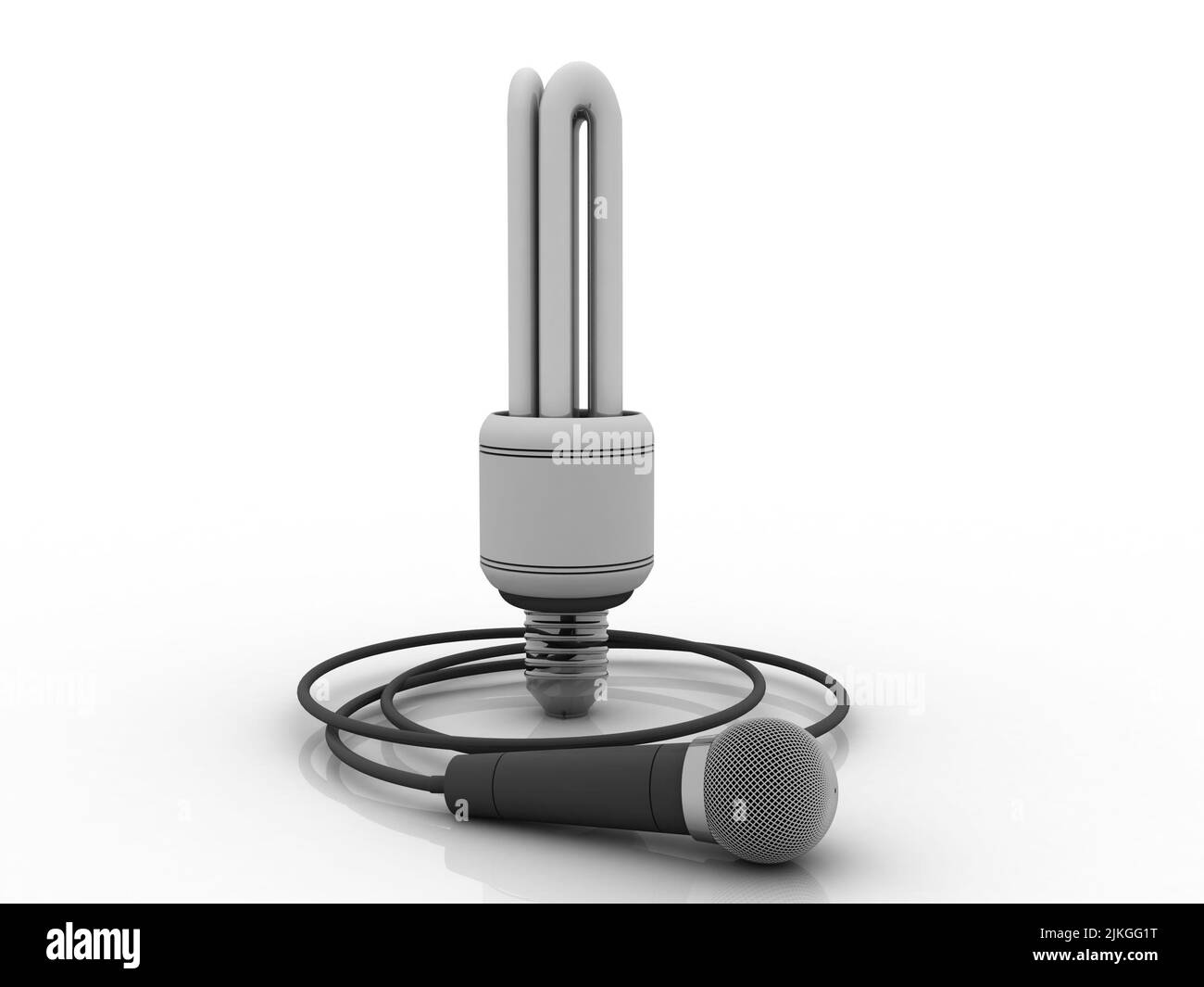 3D Rendering fluoreszierende cfl-Lampe verbundenes Mikrofon Stockfoto