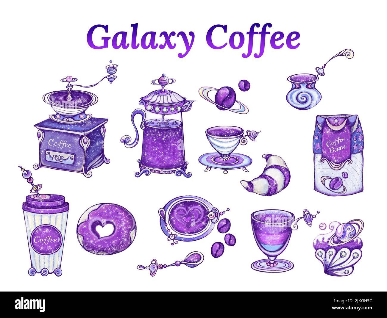 Galaxy Coffee-Muster mit Sternstaub. Stockfoto