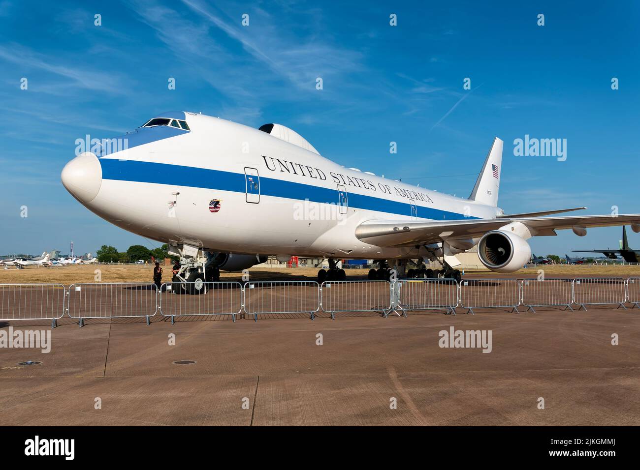 RAF Fairford, Gloucestershire, Großbritannien - 16 2022. Juli: USAF Boeing E-4B Advanced Airborne Command Post „Nightwatch“ Strategic Command and Control Aircraft Stockfoto