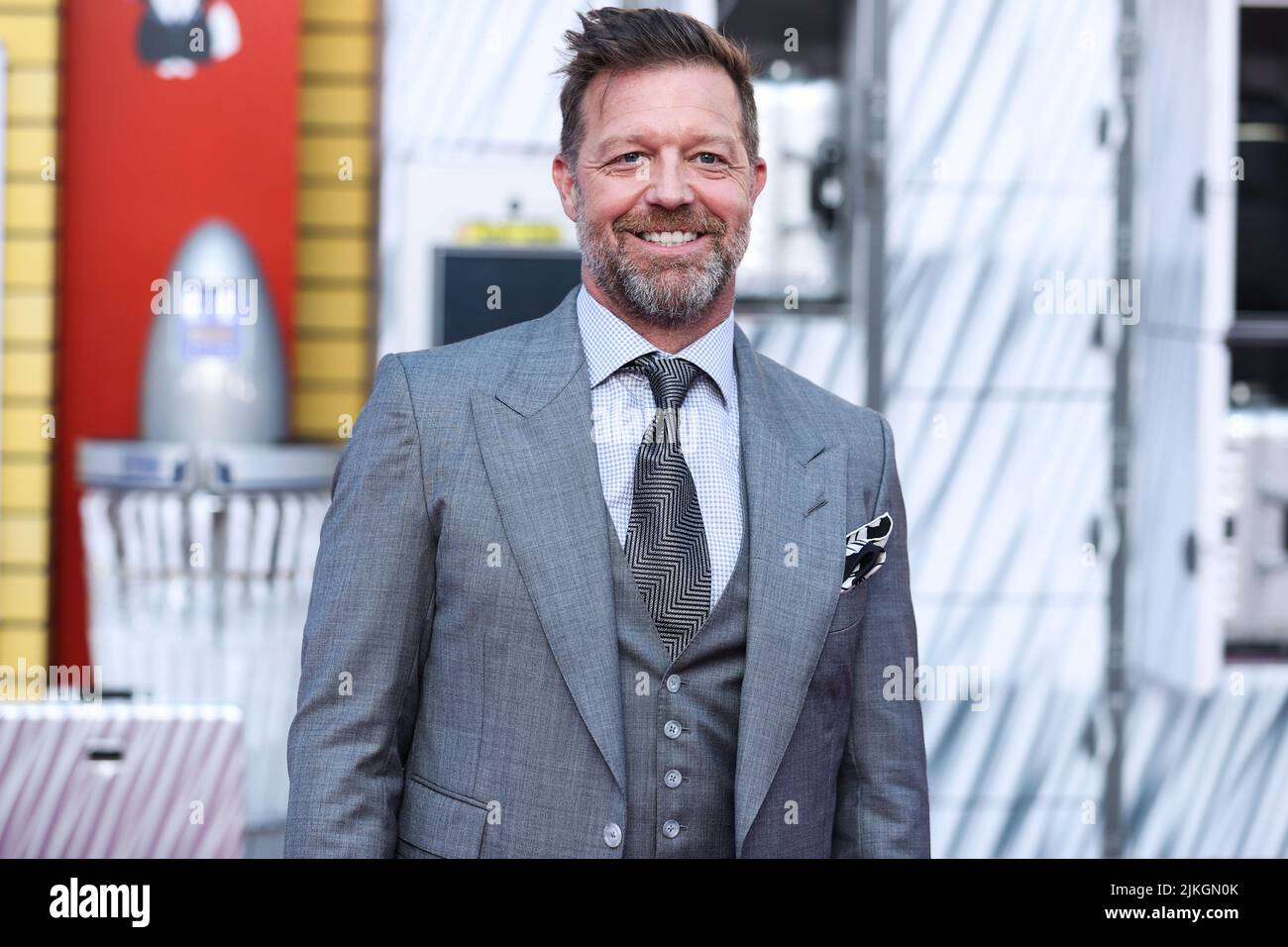 WESTWOOD, LOS ANGELES, KALIFORNIEN, USA - 01. AUGUST: Der amerikanische Filmemacher und Regisseur David Leitch kommt bei der Los Angeles Premiere von Sony Picters „Bullet Train“ an, die am 1. August 2022 im Regency Village Theatre in Westwood, Los Angeles, Kalifornien, USA, stattfand. (Foto von Xavier Collin/Image Press Agency) Stockfoto