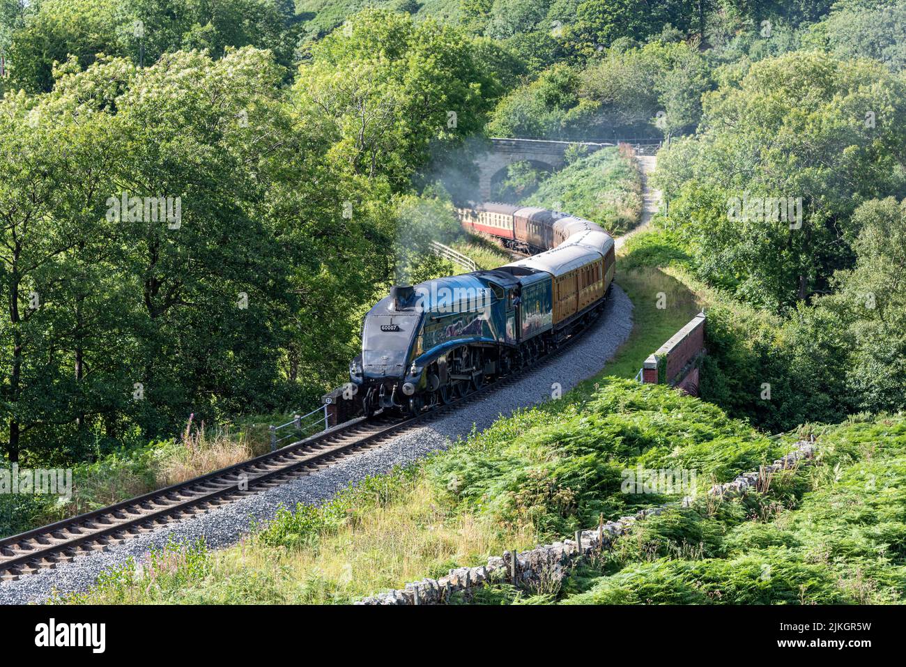 Die Dampflokomotive Sir Nigel Gresley in Darnholme bei Goathland Stockfoto