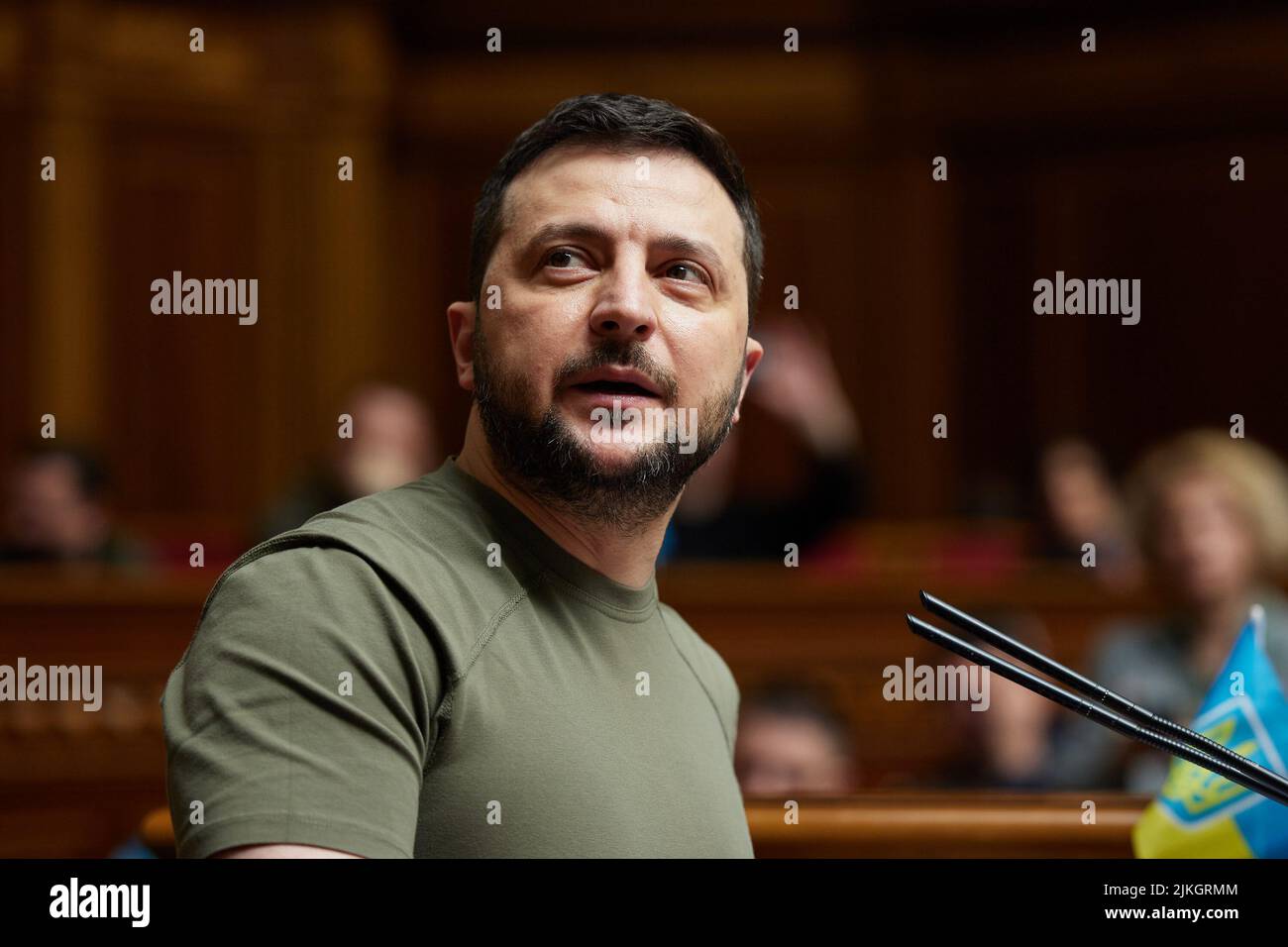 KIEW, UKRAINE - 03. Mai 2022 - der Präsident der Ukraine Wolodymyr Zelenskyy in der Werchowna Rada (Oberster Rat der Ukraine), Kiew, Ukraine. Im Stockfoto